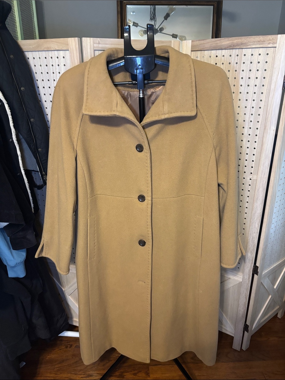 Lands' End Camel Wool-Blend Single-Breasted Pea Coat